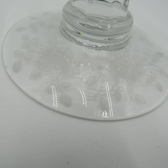 Fostoria 2960 1/2 Coronet Candle Holder 4" Clear Glass Etched Floral Rose Design - Picture 3 of 7